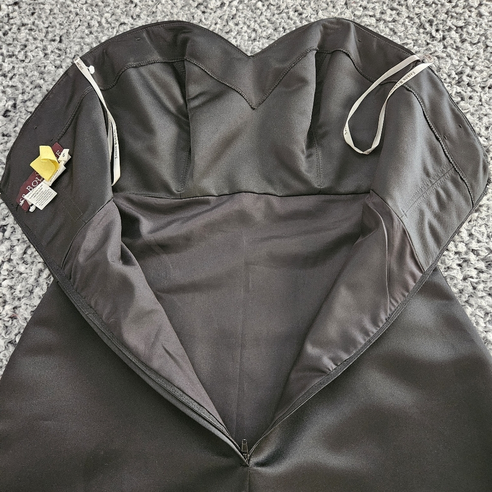 Black Satin Strapless Mini Dress Size 6 Small A-Line Sweetheart Formal Cocktail - Picture 5 of 13